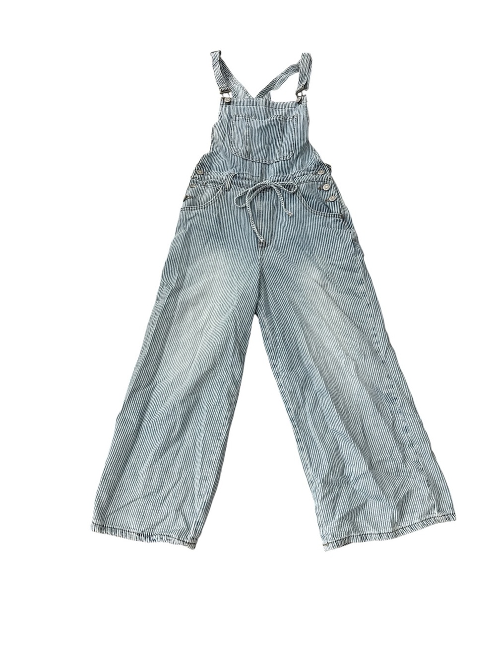 Kensie Women’s Striped Denim Overalls Size S Blue White Casual Jumpsuit 90s